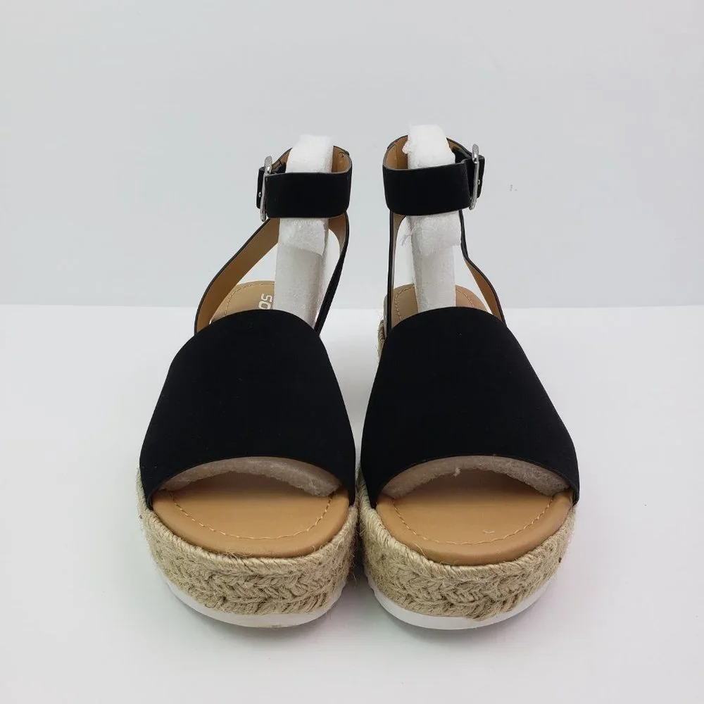 Soda Topic Womens Size 8.5 Black Open Toe Ankle Strap Espadrille Platform Sandal - Picture 5 of 11